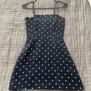 Reformation Ava Blue Polka Dot Linen Mini Dress